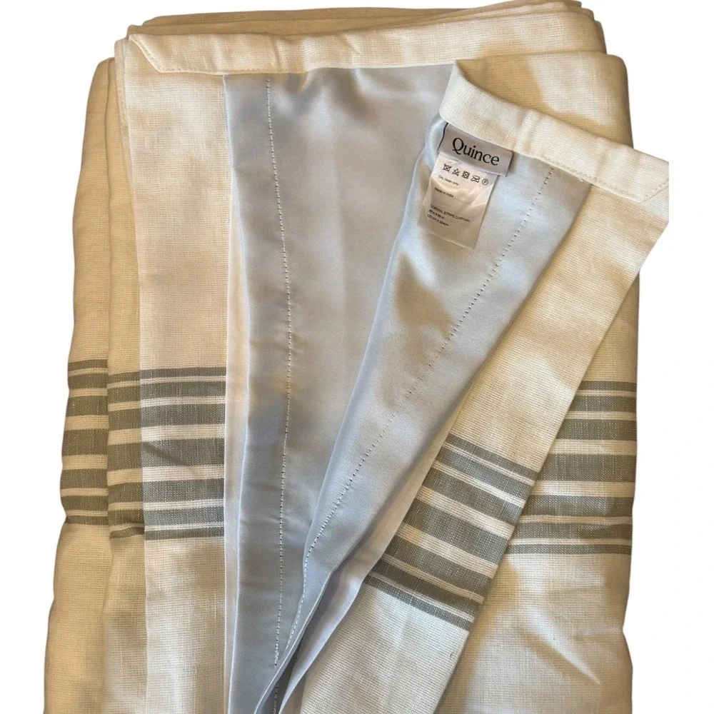 Quince Coastal Stripe Curtain Panel 48x96 Ivory Cotton Linen Room Darkening